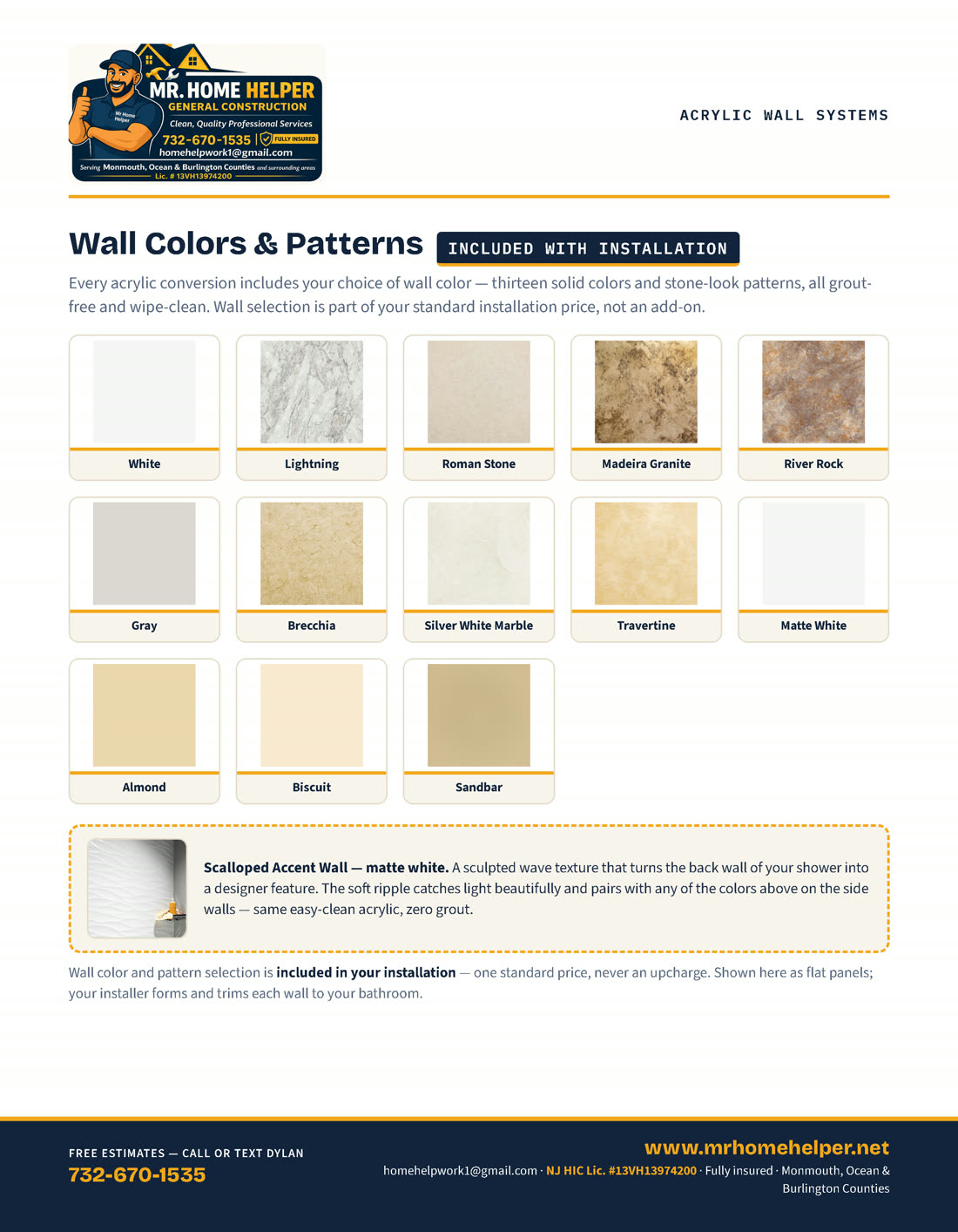 Catalog page 3 — Acrylic wall colors and patterns