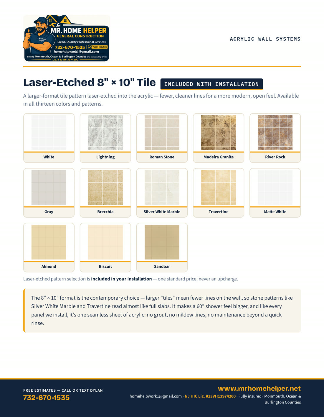 Catalog page 5 — Laser-etched tile pattern walls