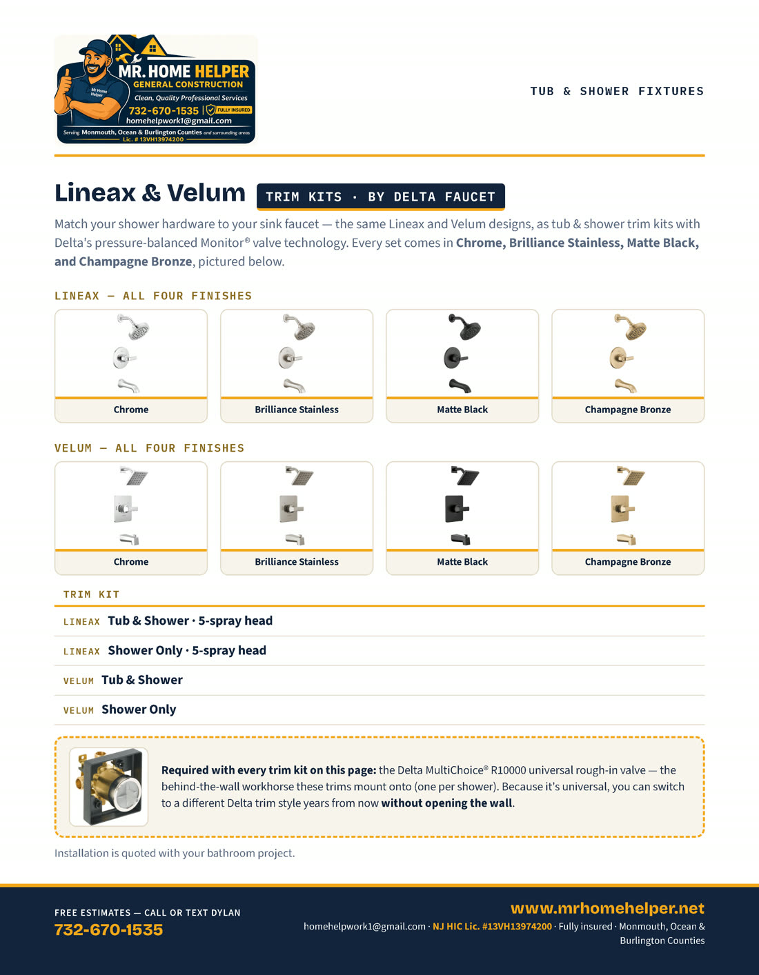Catalog page 8 — Lineax and Velum tub and shower fixtures