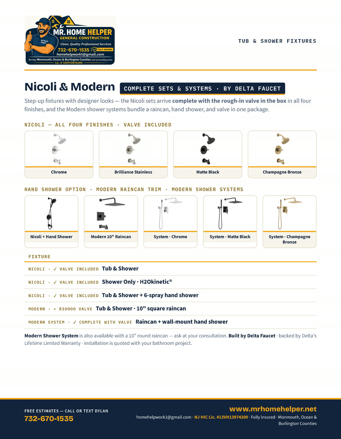 Catalog page 9 — Nicoli, Modern and shower system fixtures