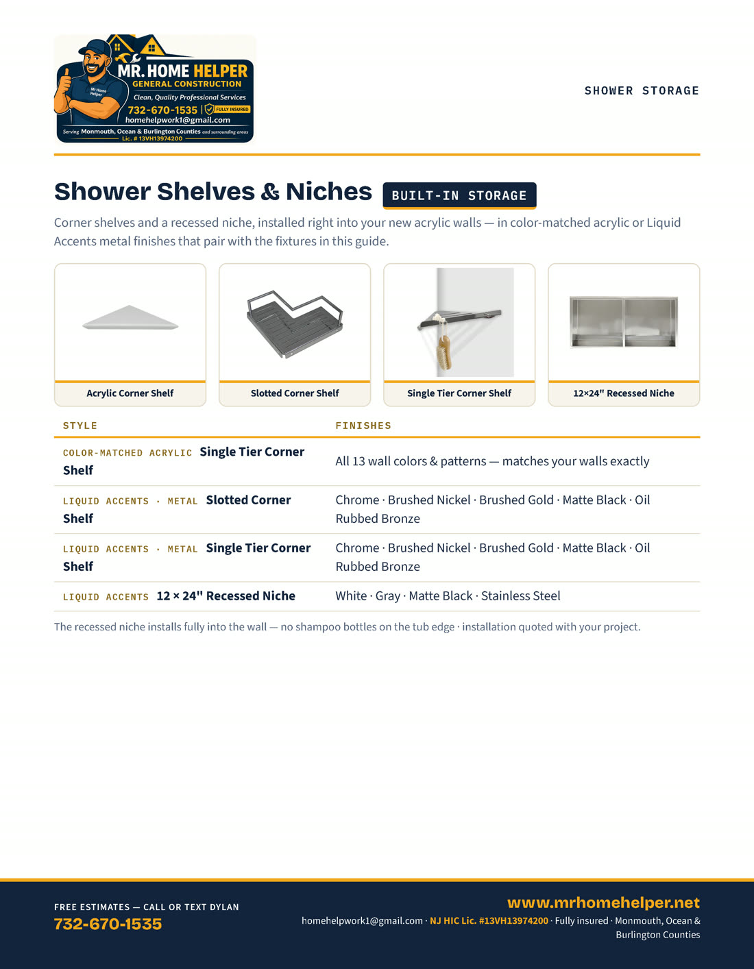Catalog page 11 — Shower shelves and niches