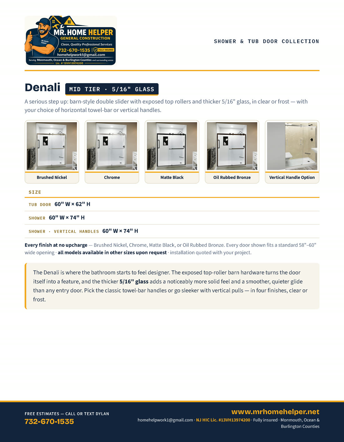 Catalog page 14 — Denali shower and tub doors