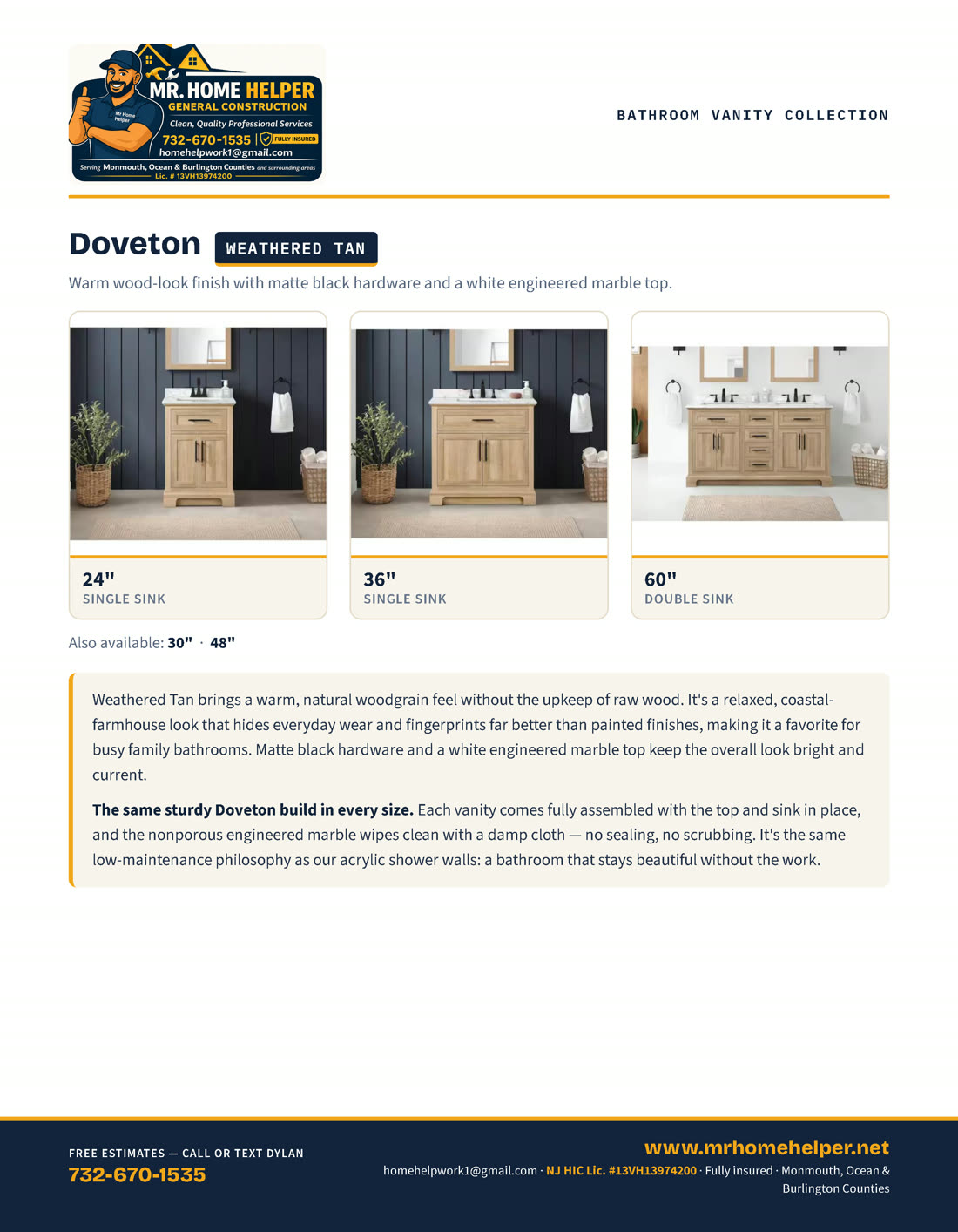 Catalog page 17 — Doveton Weathered Tan vanities