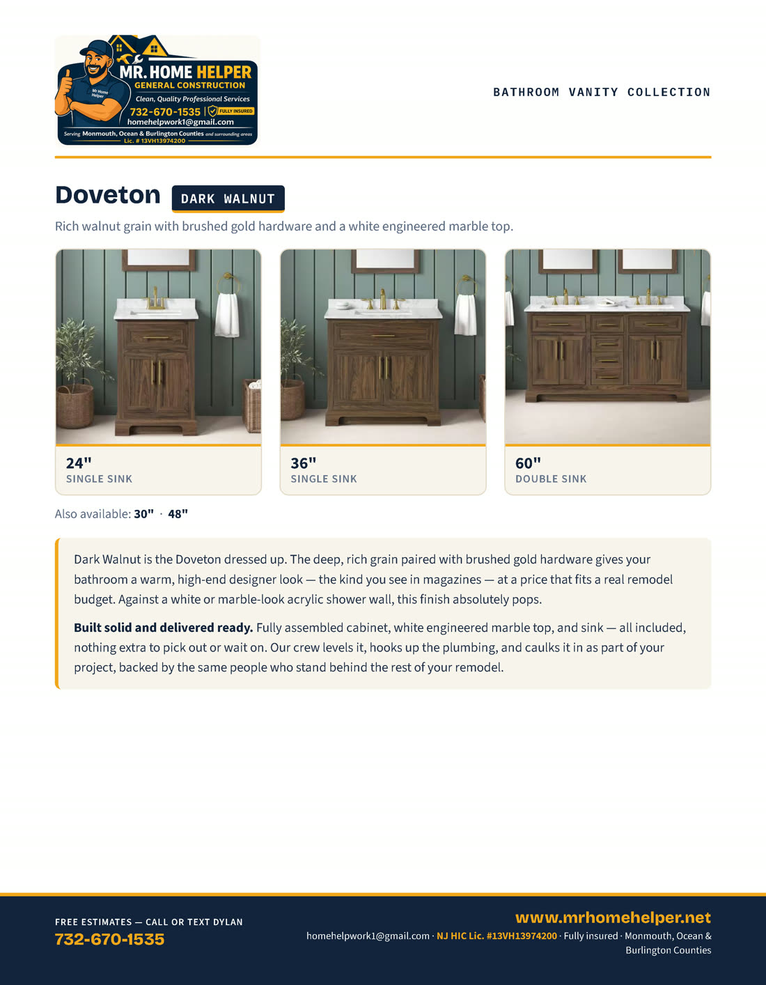 Catalog page 18 — Doveton Dark Walnut vanities