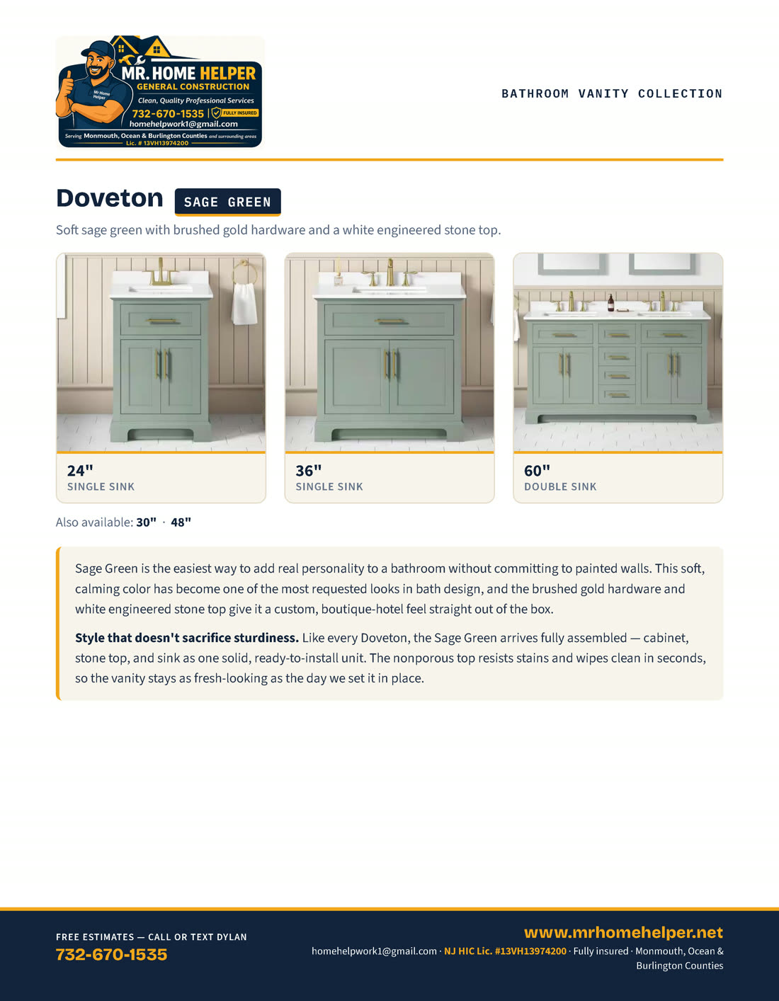 Catalog page 19 — Doveton Sage Green vanities