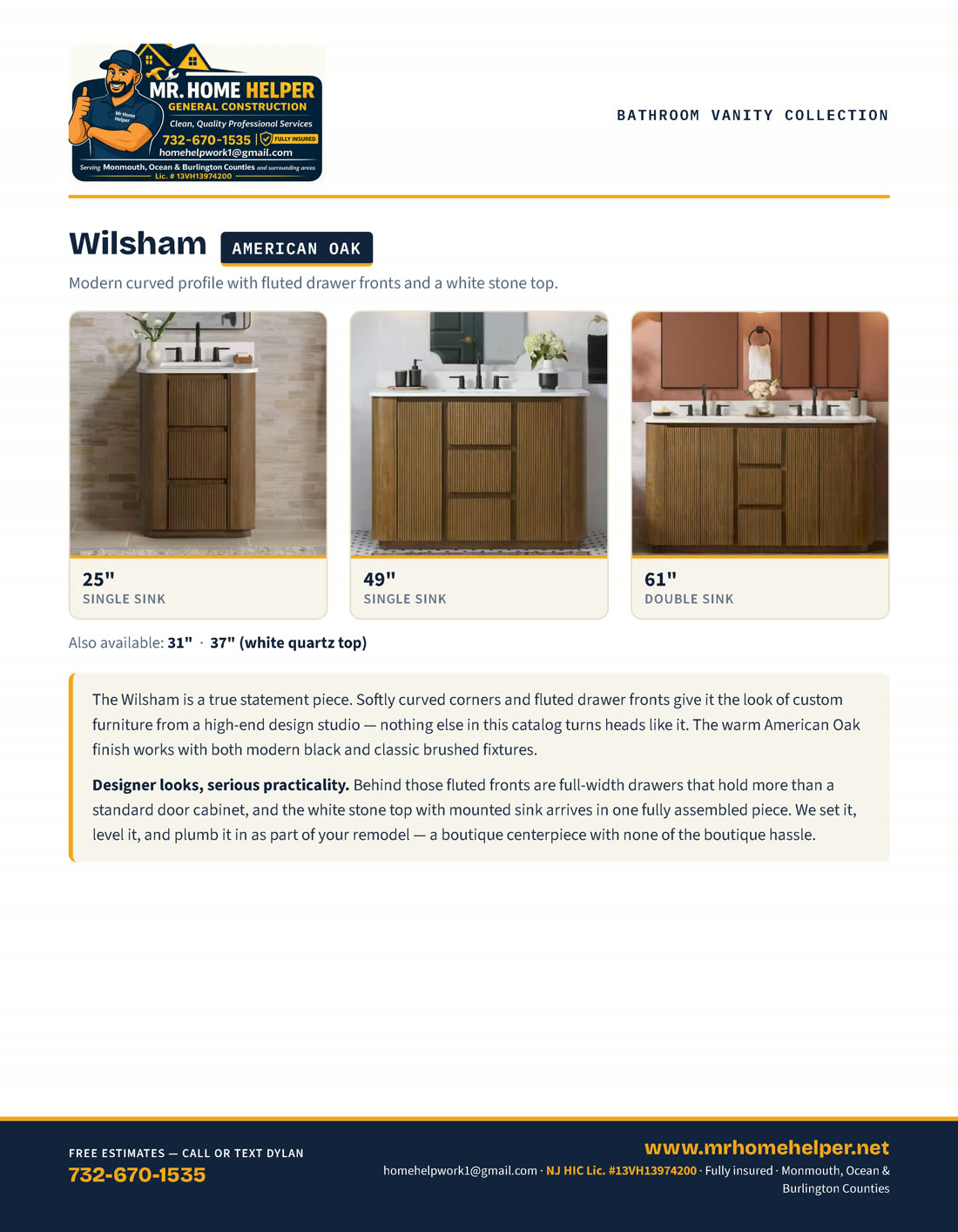 Catalog page 20 — Wilsham American Oak vanities