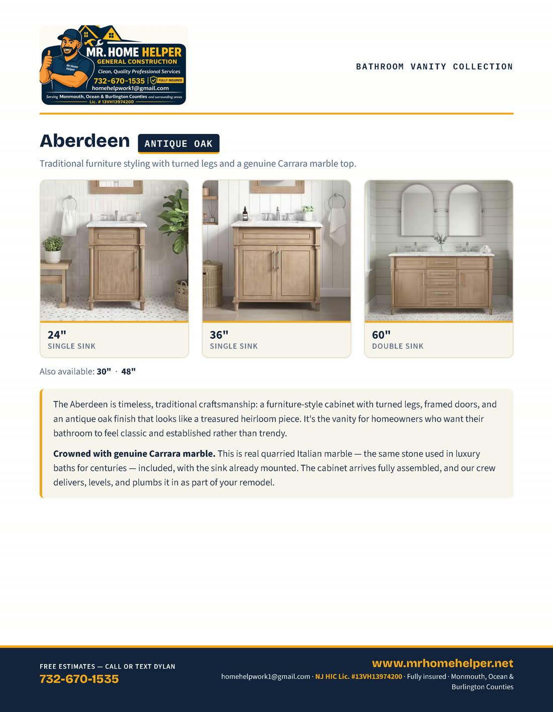 Catalog page 23 — Aberdeen Antique Oak vanities