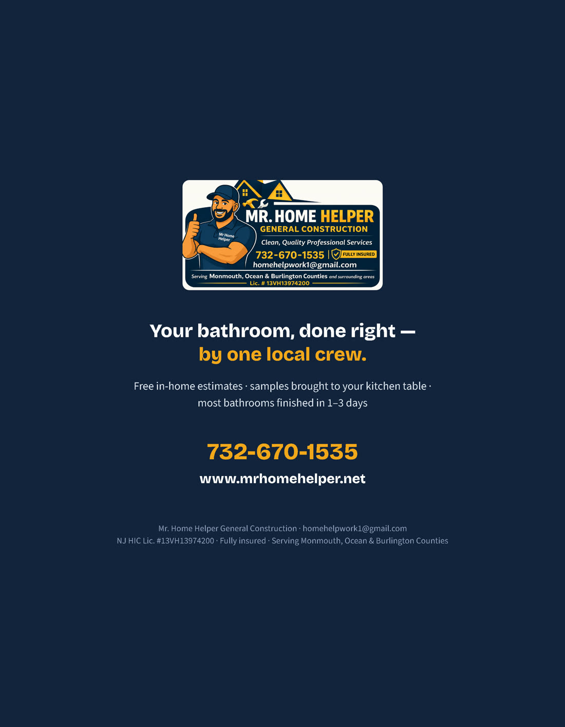 Catalog back cover — contact Mr. Home Helper