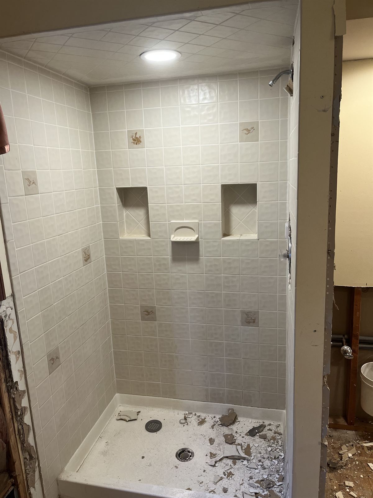 Install day: old tile shower during tear-out